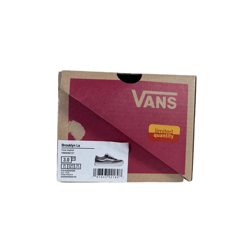 New Adorable Vans Brooklyn LS Little Boys Comfort Shoes Size 3 Youth 2 Tone Gray
